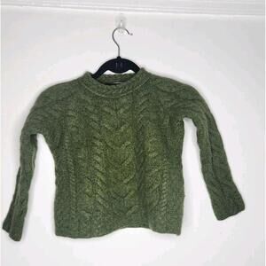 Aran Woollen Mills Kids Sweater Green Merino Wool Cable Knit Ireland P2P 18"
